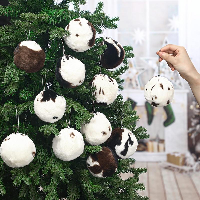 Christmas Clearance Sale Western Cowboy Christmas Ornaments Set Plastic/Plush Cow Print Christmas Balls with Bow, Christmas Decor Cowboy Hat Western Decor Wooden Hanging Decorations for Xmas Tree Farmhouse Country Holiday Party Home Decor Christmas Gifts