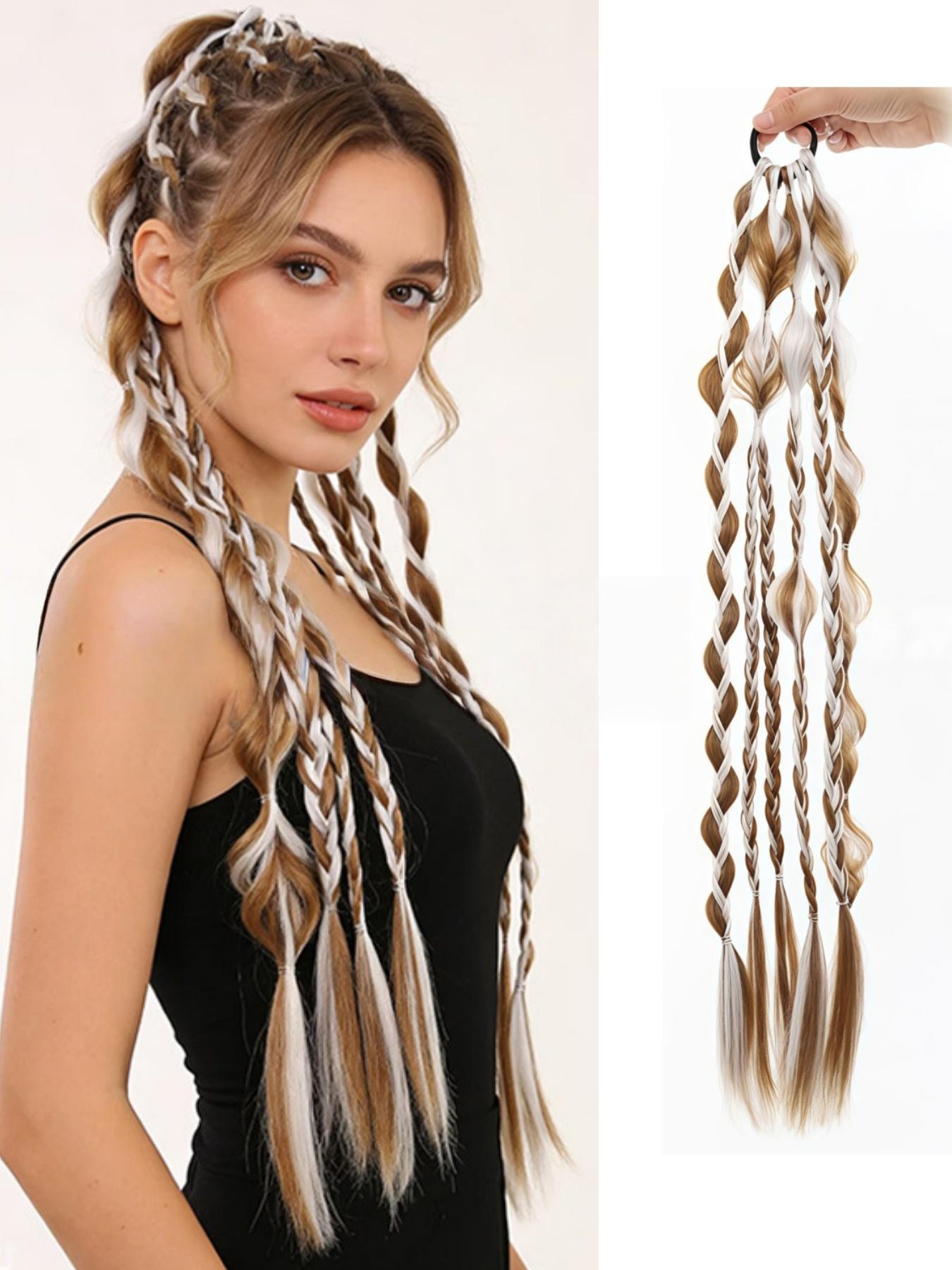 1 Piece Bubble Braid Ponytail Extension,  Hair Tie 24 Inch Braided Wrap Around Long Hairpieces Women Daily Wear Fashion Hair Accessories, Long Pre-styled Multiple Braided Ponytail Hairpiece for Women Daily Party Festival Use, Multiple Colors Available