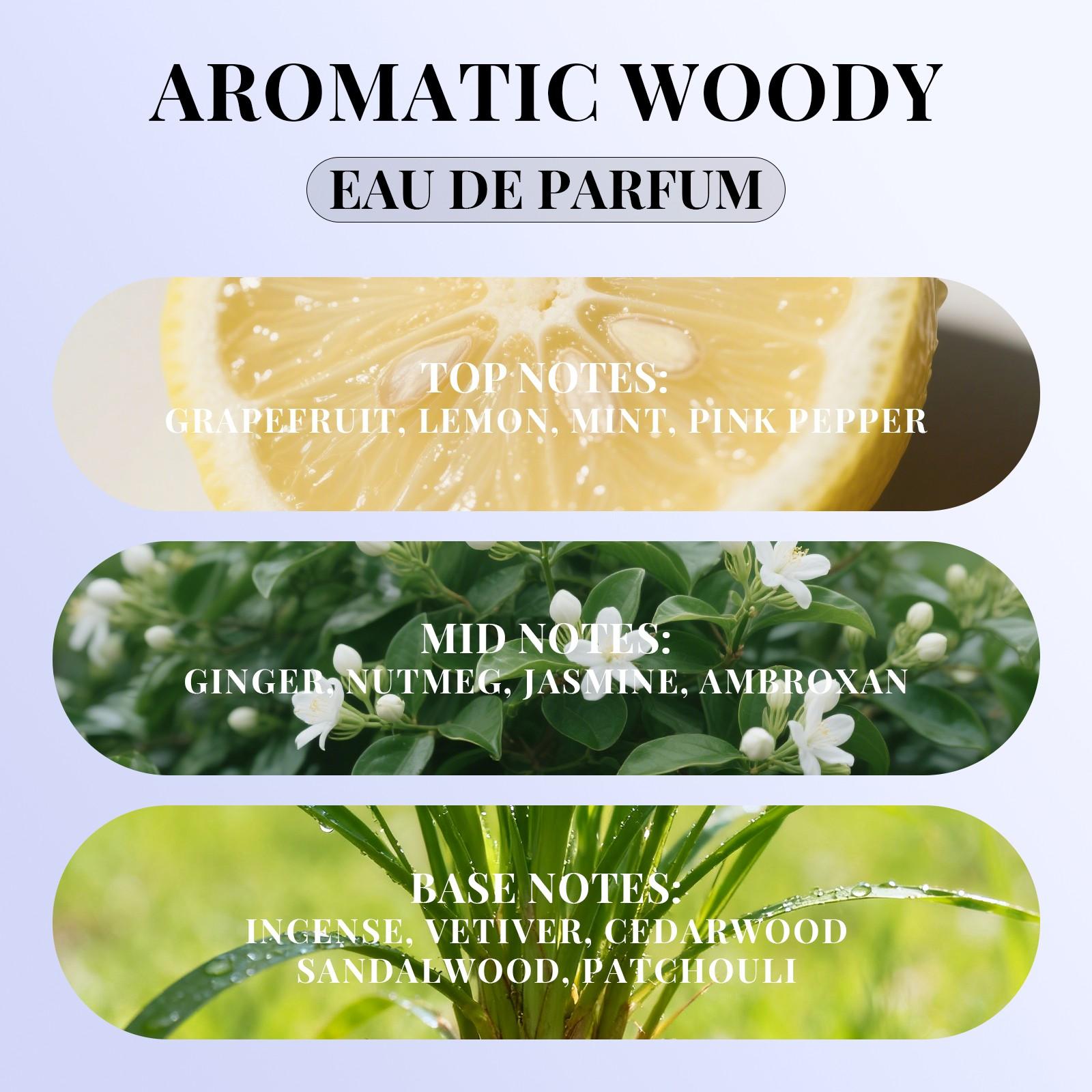 10ML Portable Woody Fragrance Perfume, Fresh Grapefruit Lemon Mint Pepper, Warm Ginger Clove Jasmine Amber, Deep Incense Cedar Sandalwood Vetiver