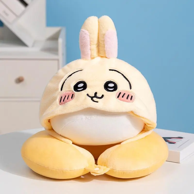 Kawaii birthday gift Chiikawa Hachiware Usagi Hooded U-neck pillow Travel car office sleep