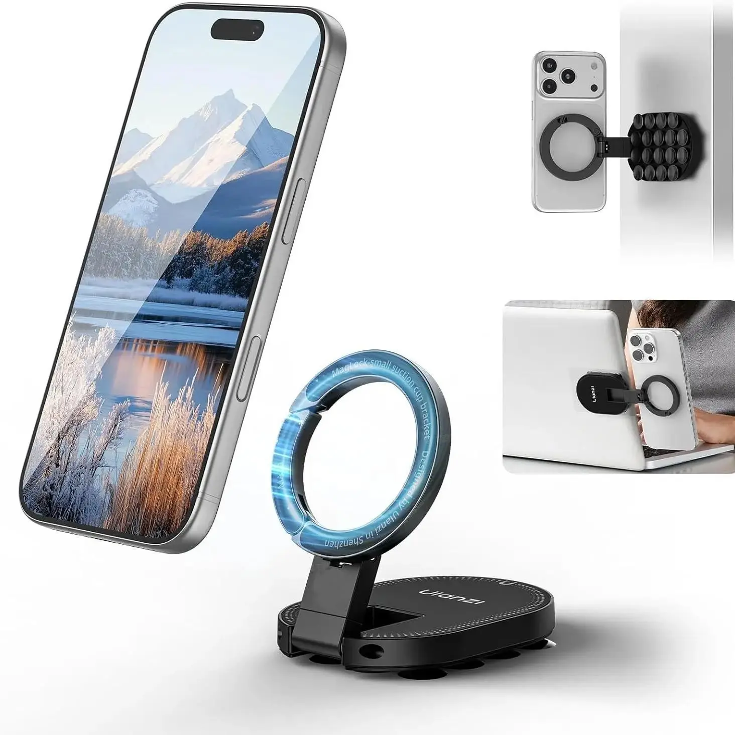 3-In-1 Suction Magnetic Phone Holder for Magsafe, 360° Rotatable Tripod Mount, Carabiner Clip, Compatible with iPhone 17-12, Ideal for Car, Gym, Office
