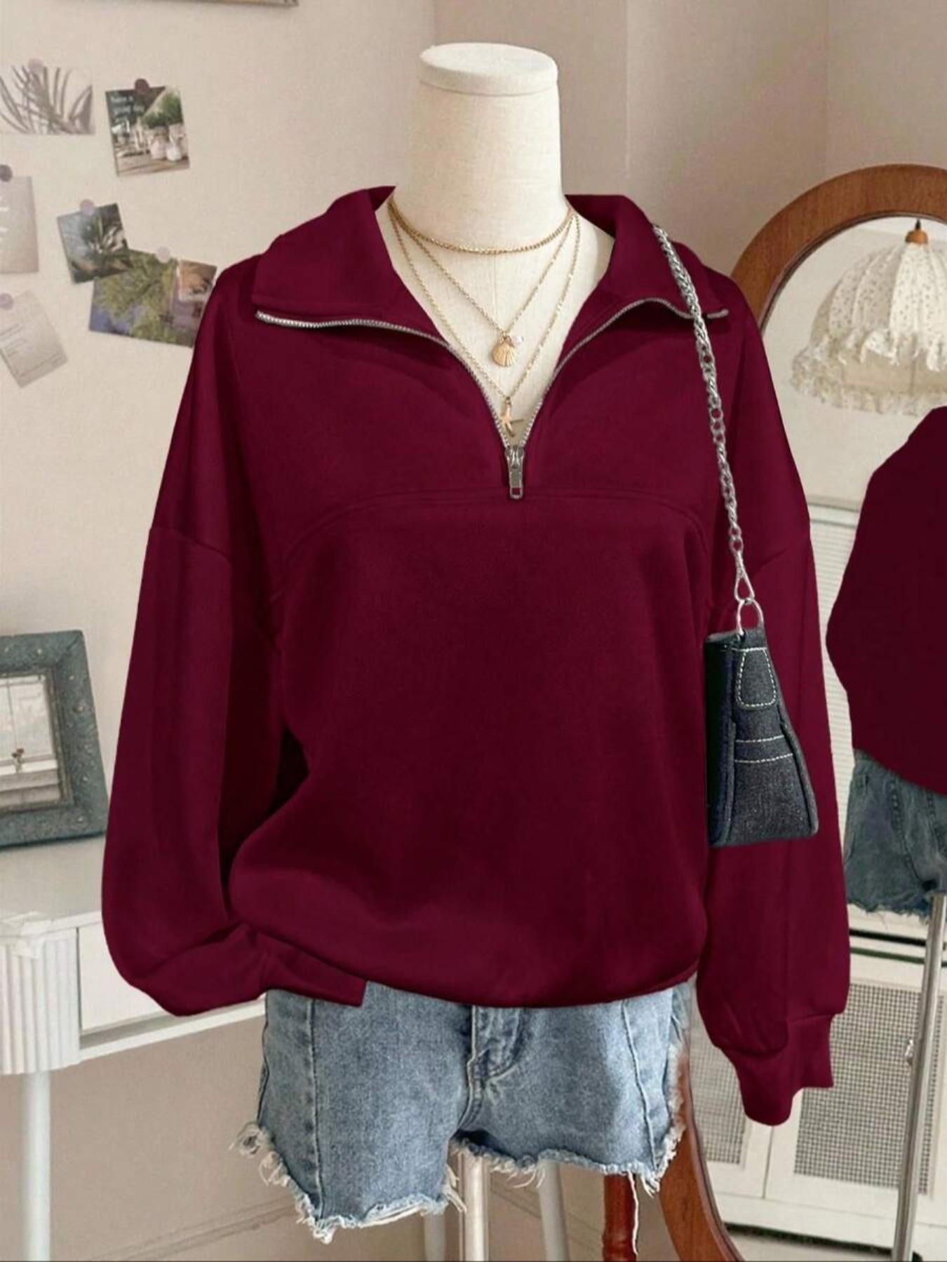 Women's Fashion Camo Zipper Half High Neck Sweater, Loose Fit Long Sleeve Casual Top, Comfortable All over Print Fall & Winter