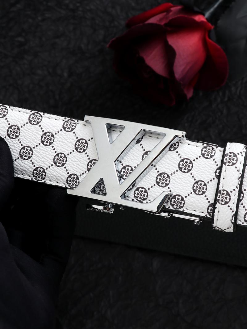 Men's Alloy Automatic Buckle Belt, Casual Fashion Print Waistband, High-End Lightweight Design, Versatile Pants Strap, All Seasons, Stylish Belts