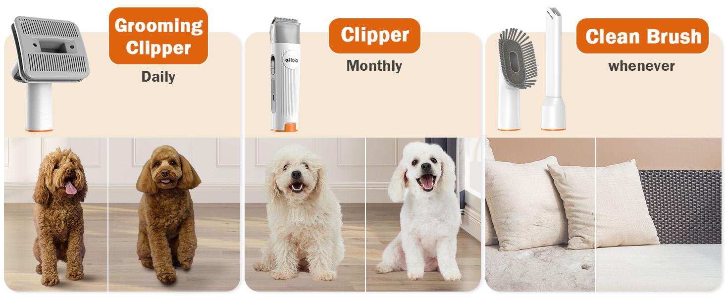 Afloia Best Value All in One Pet Grooming Kit Vacuum V2 Original Version with Paw Trimmer & Dog Clippers for Shedding Low Noise 3 Suction Levels 1.5L Dust Cup Portable Wireless Design