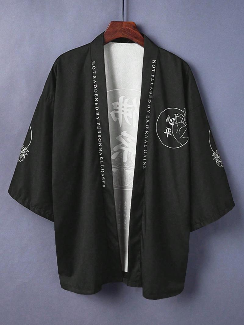 Loose Street Fashion Kimono Shirt for Summer, Japanese Style Seven-Quarter Sleeve Coat, Lightweight Couple's Jacket for Casual Wear Loose Street Fashion Kimono Shirt for Summer, Japanese Style Seven-Quarter Sleeve Coat, Lightweight Couple's Jacket for Casual Wear