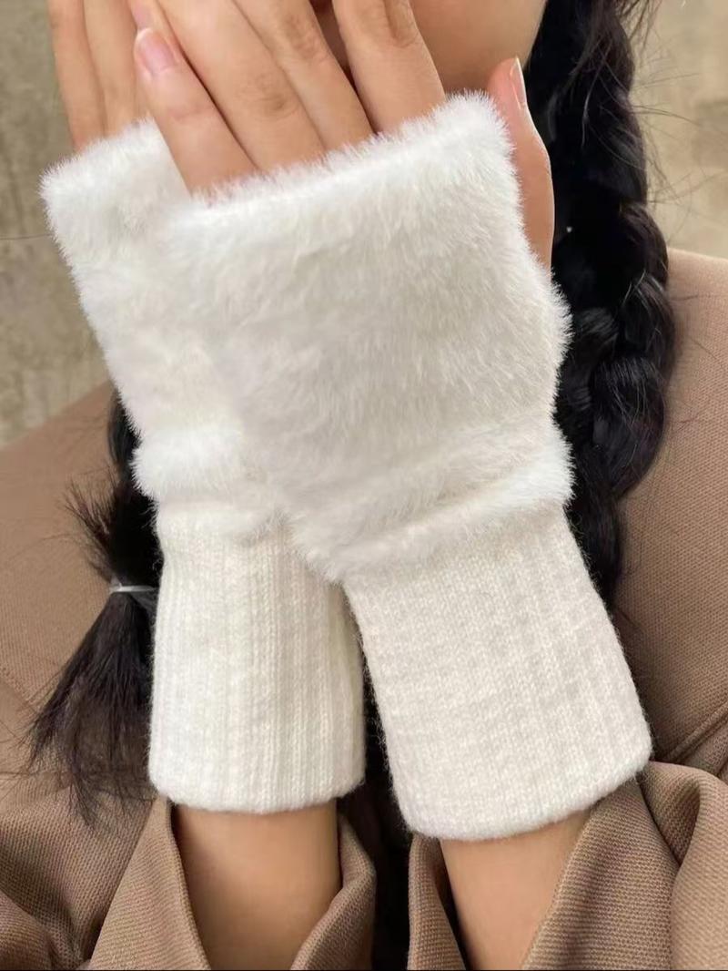 Unisex Fashion Fleece Knit Half Finger Fingerless Gloves, Soft Warm Non-Clunky, Perfect for Streetwear, Parties, Fall Winter Outdoor Use