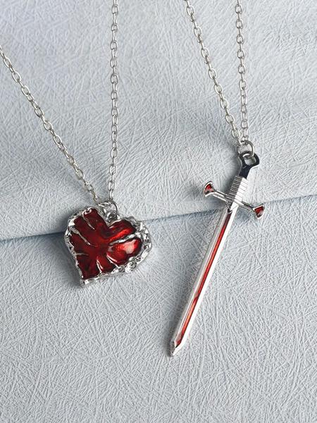 Gothic Sword Heart Pendant Necklace Set, Unisex Punk Style Zinc Alloy Jewelry, All Season Fashion Accessory for Parties
