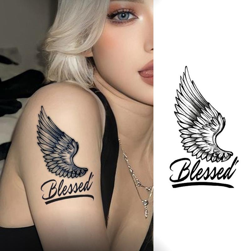 Sacred Angel Wings Letter Graffiti Herbal Tattoo Temporary Body Art, Long-Lasting 15 Days Realistic Tattoo Experience, Temporary Tattoos