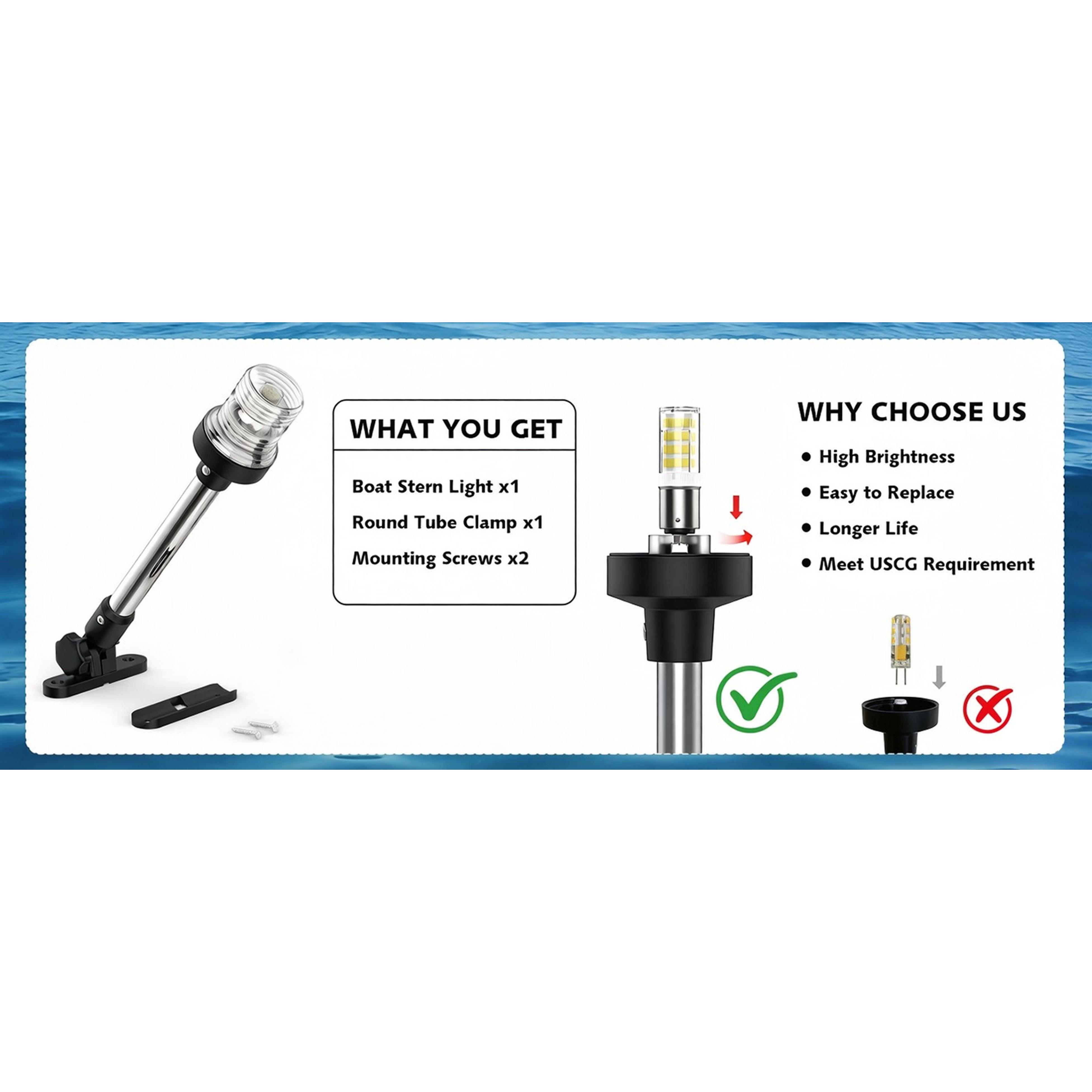 6 Inches Pontoon Stern Light Bimini Mount, LED Waterproof IP67 Bimini Light for Pontoon Boat, 3NM Marine Folding Rear White Navigation Anchor Running Lights for Night 6 Inches Pontoon Stern Light Bimini Mount, LED Waterproof IP67 Bimini Light for Pontoon Boat, 3NM Marine Folding Rear White Navigation Anchor Running Lights for Night