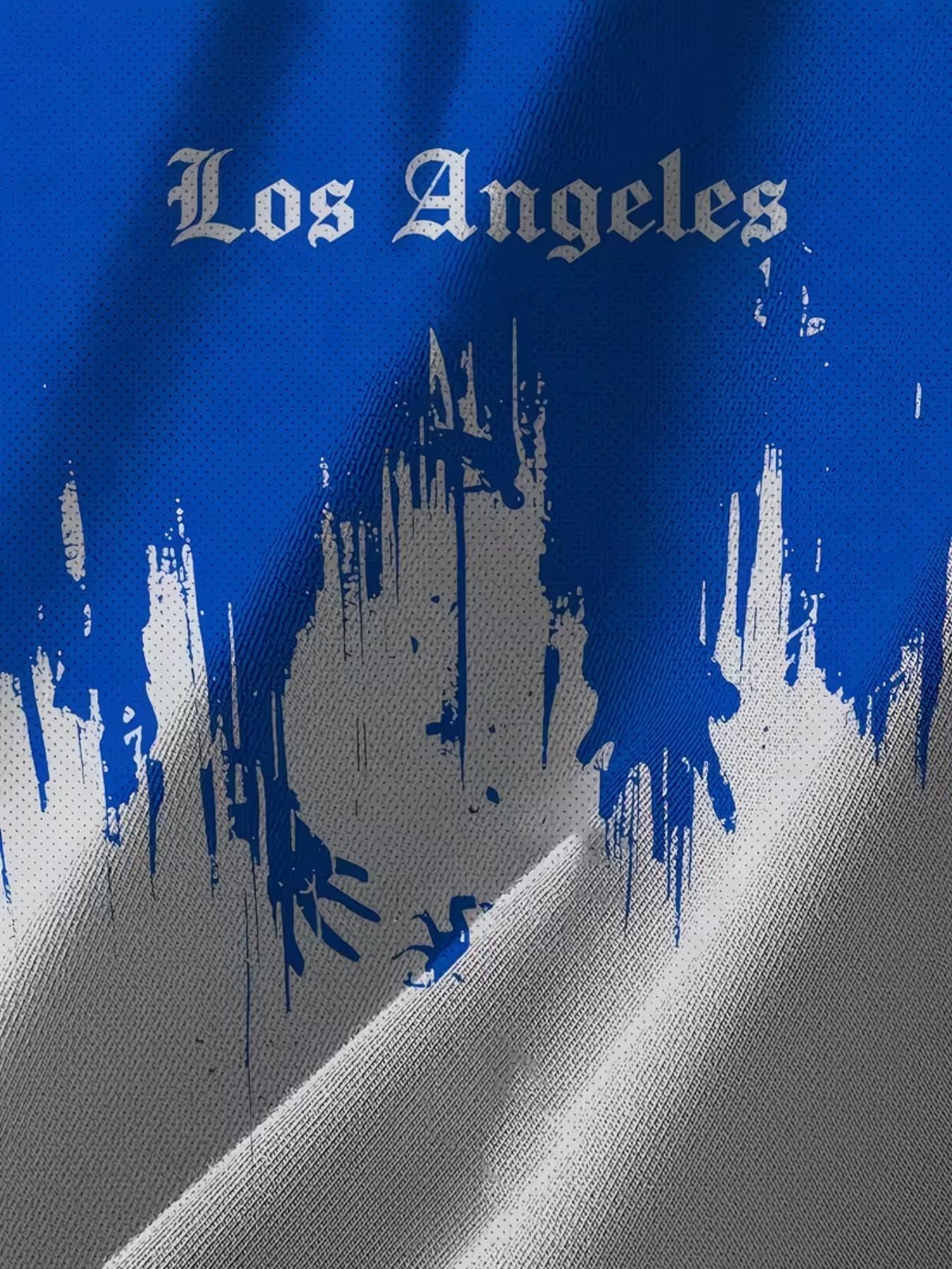 Men's Casual 2-Piece Set, Los Angeles Letter Print Short Sleeve + Shorts, Breathable Soft Summer with Drawstring Pockets