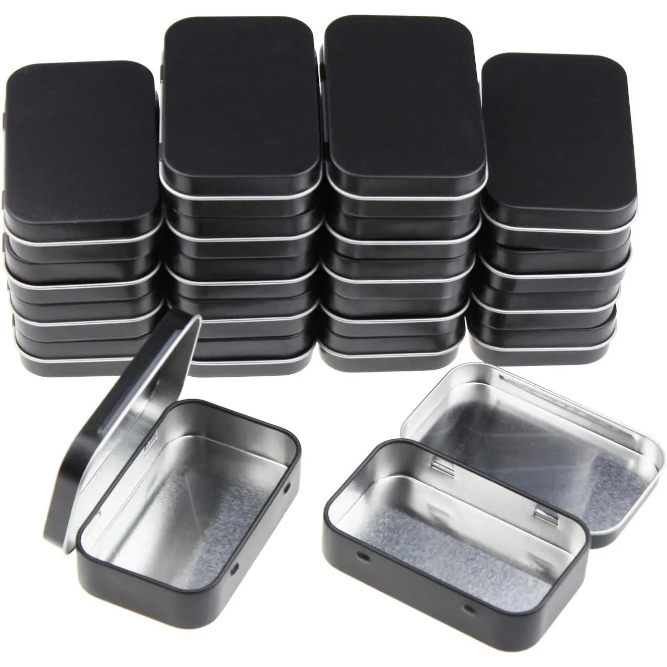 Rectangular Metal Empty Hinged Tins Containers, Black, 20 Pieces