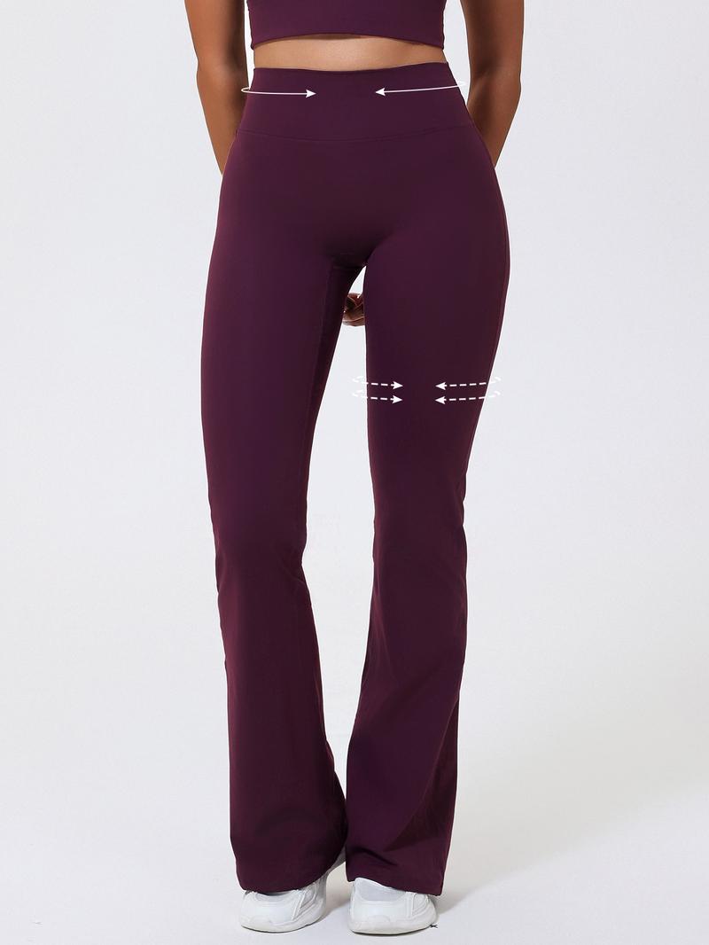 Women's High Waist Yoga Flare Pants, Seamless Butt Lifting Design, No Pockets, Comfortable Sport & Casual Wear, Polyester + Spandex Fabric, High Waisted Leggings