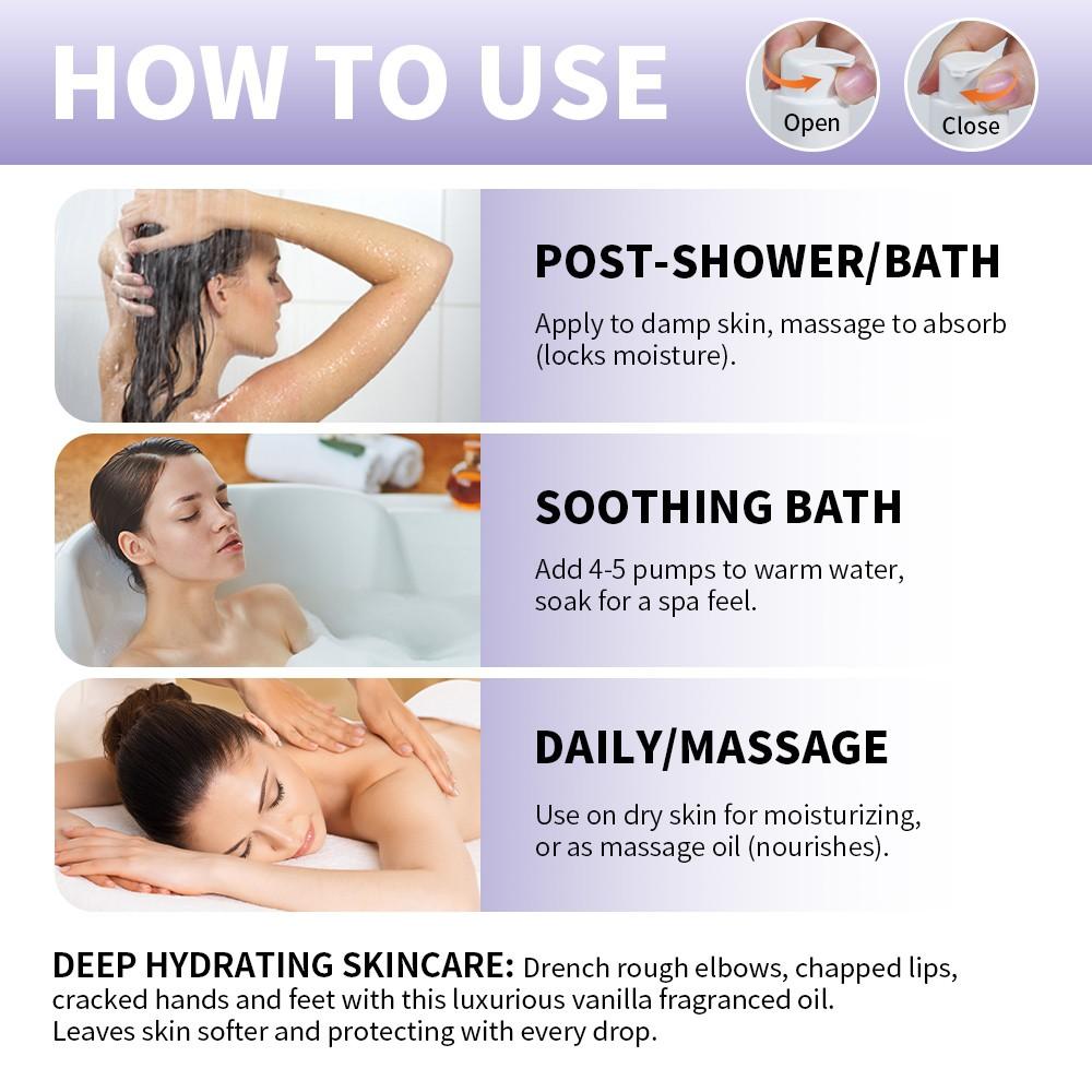 MOISTURE DRENCHING BODY OIL Lightweight Non-Greasy Moisturizing Body Oil, Fast-Absorbing Long-Lasting Moisture for Dry Rough Skin, Softens Smooths with a Radiant Glow, Warm Vanilla Scent for Daily Nourishing Ritual, Pick your scent!