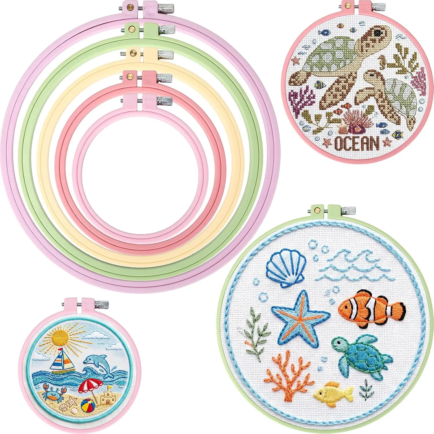 5 count Embroidery Hoops, 5 Sizes ABS Plastic for Sewing, Round
