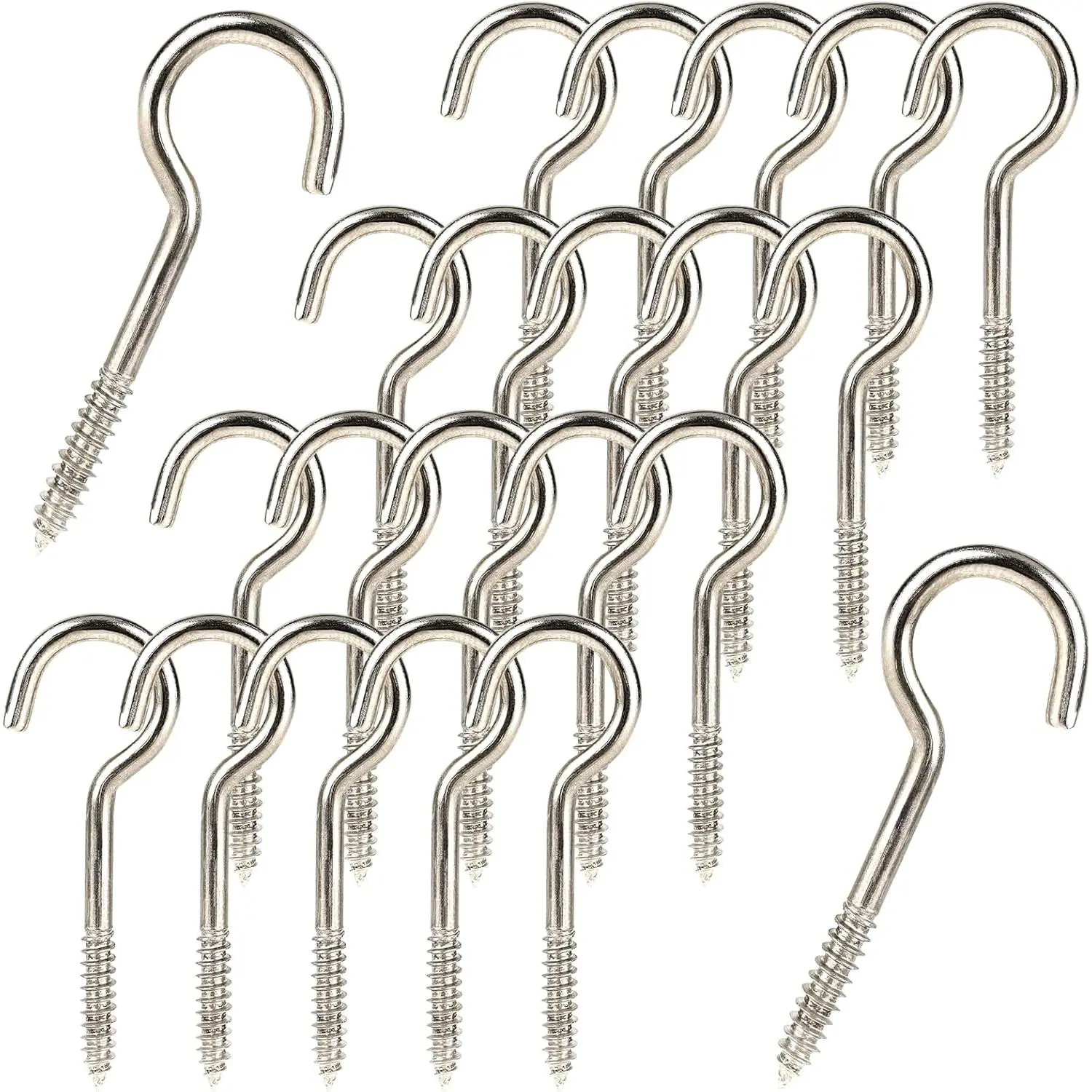 50pcs Heavy Duty 2 Inch Metal Cup Hook - Round End Self Tapping Screw Hooks, Silver Threaded 304 Stainless Steel Eye Bolt Ceiling Hanger With Open Loop
