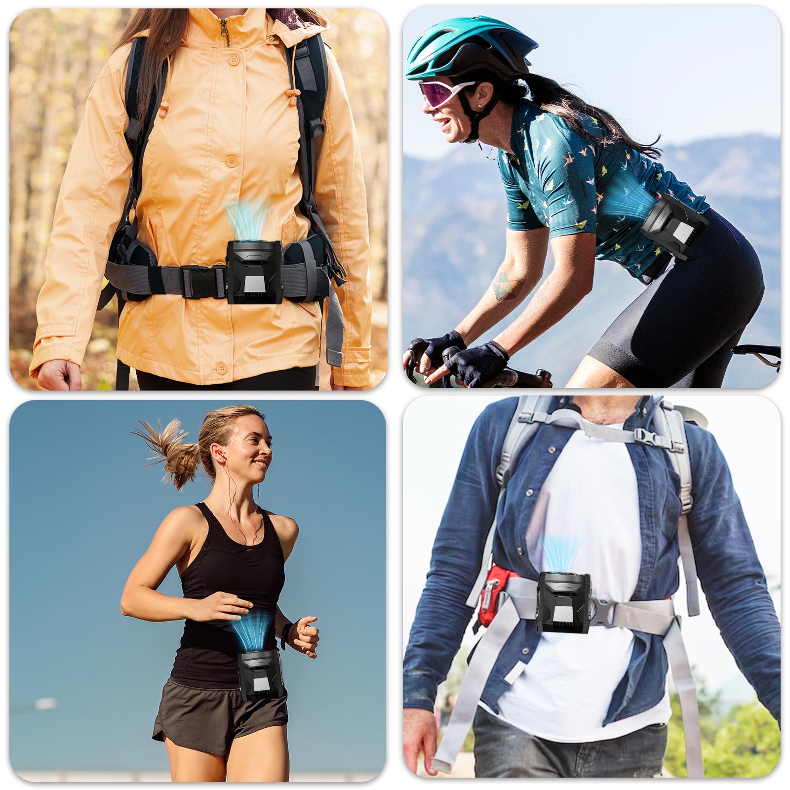 AKLLCCR Personal Portable Waist Fan with Double Clips & LED Emergency Light & Lanyard, Four-speed Wind Speed Adjustable,Extremely Fast Cooling, Suitable for Outdoor, Construction site, Office, Makeup