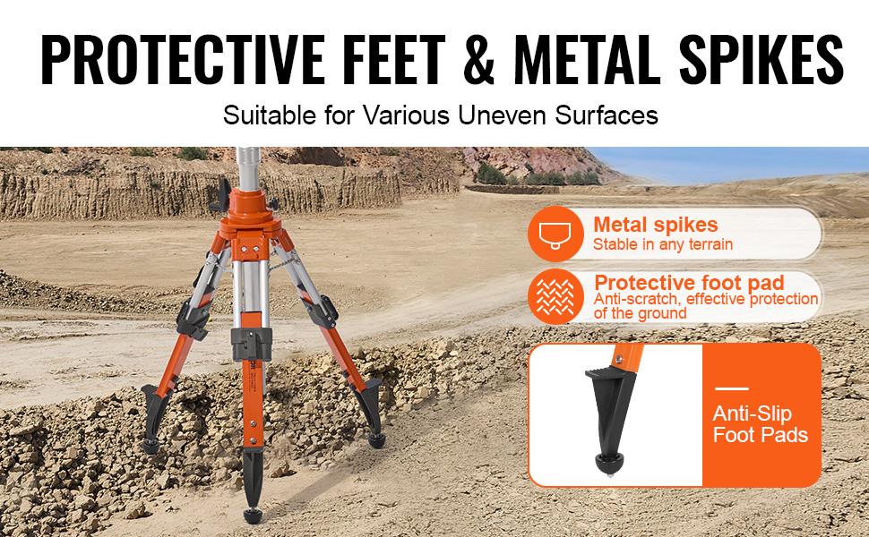 VEVOR Laser Level Tripod Stand, 5/8-11 Thread Mount, 27.16-67.71 inch Height Adjustment Heavy Duty Survey Tripod, with Level Bubble Diffusion Limiter, Liftable Non-Skid Feet for Construction