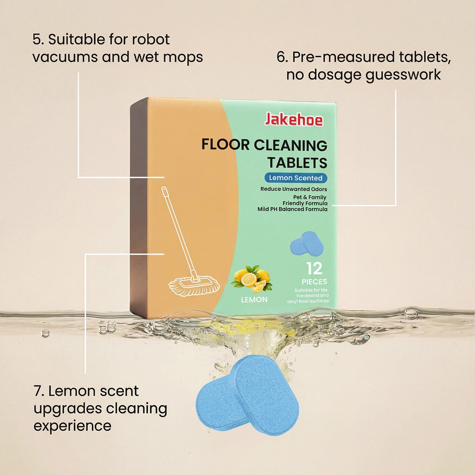 Floor Cleaning Tablets, 12 Pieces, Lemon Scent, Daily Home Floor Cleaner, Stain Removal, Fresh Fragrance, Convenient Care Tablets