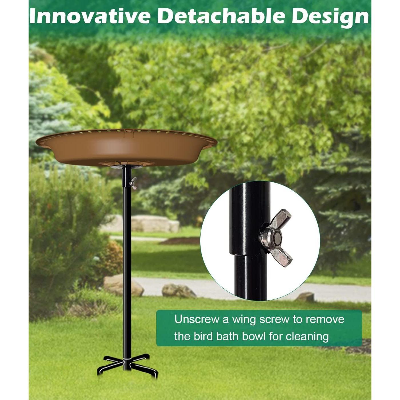 29 Inch Height Oval Shape Bird Bath for Outdoors, Detachable 5-Prong Birdbath Bowl & Birdfeeder with Metal Stake Stand for Outside Garden, Brown 29 Inch Height Oval Shape Bird Bath for Outdoors, Detachable 5-Prong Birdbath Bowl & Birdfeeder with Metal Stake Stand for Outside Garden, Brown