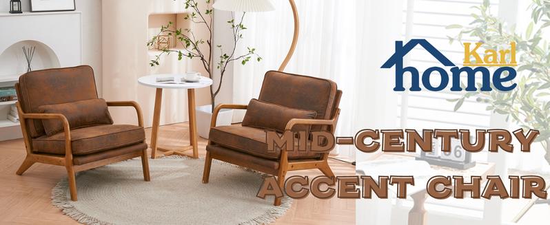 【Back to School】Karl home Accent Chair Mid-Century Modern Chair with Pillow Bronzing Cloth Lounge Arm Chair with Solid Wood Frame & Soft Cushion for Living Room, Bedroom, Belcony, Brown