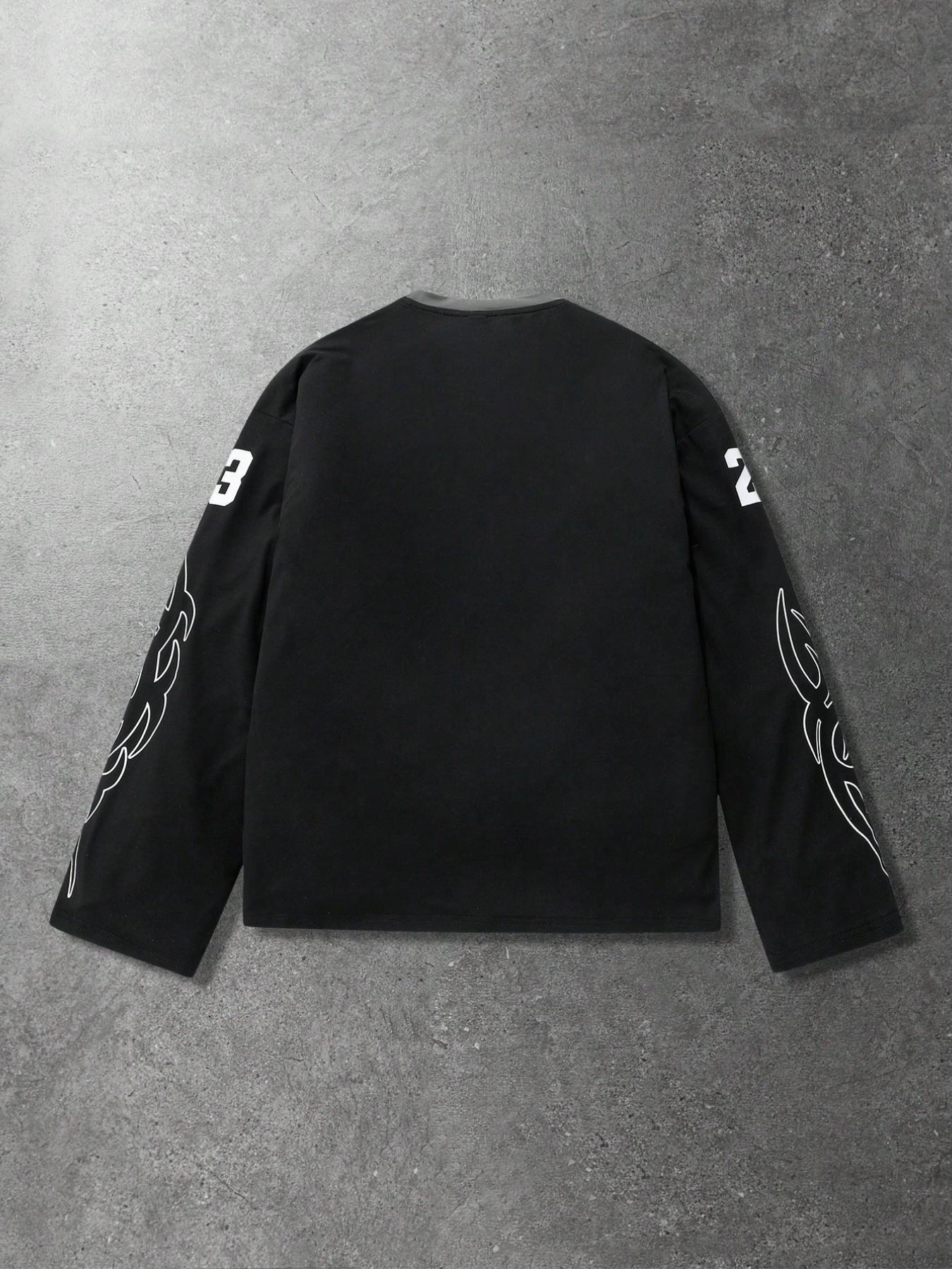 tiktokshopspringglowup Y2K Flame 23 Jersey Long Sleeve Shirt, Vintage Streetwear Oversized Sports Top, Retro 90s Grunge Blokecore Tee, Casual Hip Hop Graphic Jersey for Men/Women, Street Style 2000s Aesthetic