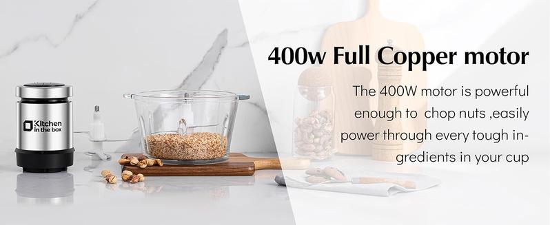 Kitchen in the box Food Processors 400W Small Electric Meat Grinder & Food Chopper with 2 Bowls & 2 Bi-Level Blades for Meat, Fish, Vegetable & Baby Food