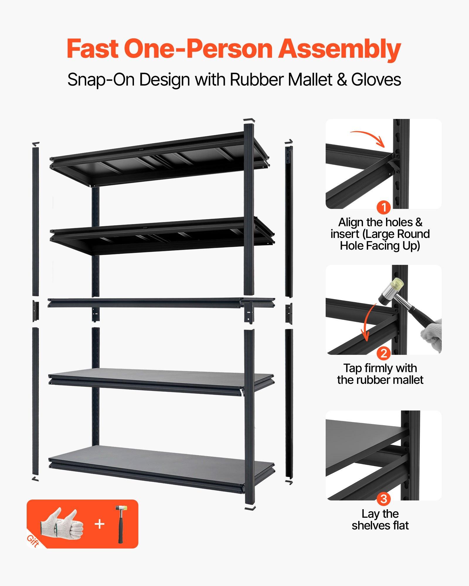VEVOR Storage Shelves, 5-Tier Adjustable, 2500 lbs Capacity, Heavy Duty Garage Storage Shelving Unit, Metal Utility Rack Shelf, for Garage Warehouse Basement Kitchen, 48.43" W x 18.31" D x 71.38" H VEVOR Storage Shelves, 5-Tier Adjustable, 2500 lbs Capacity, Heavy Duty Garage Storage Shelving Unit, Metal Utility Rack Shelf, for Garage Warehouse Basement Kitchen, 48.43" W x 18.31" D x 71.38" H