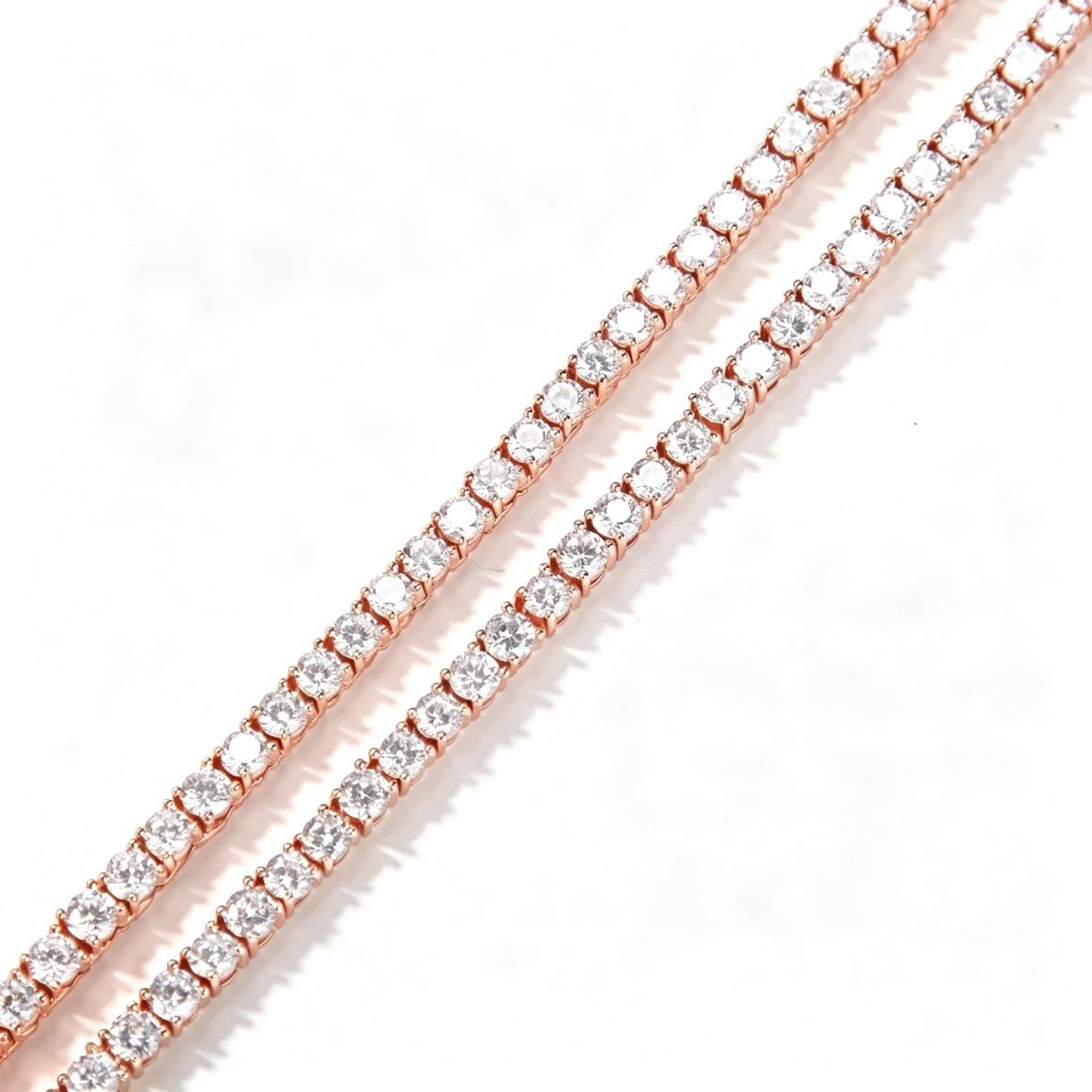 Rosegold 3/4/5/6mm Tennis Chain Moissanite Necklace Hip Hop Glittering Iced Out Luxury Fashion Jewelry For Men And Women Gift