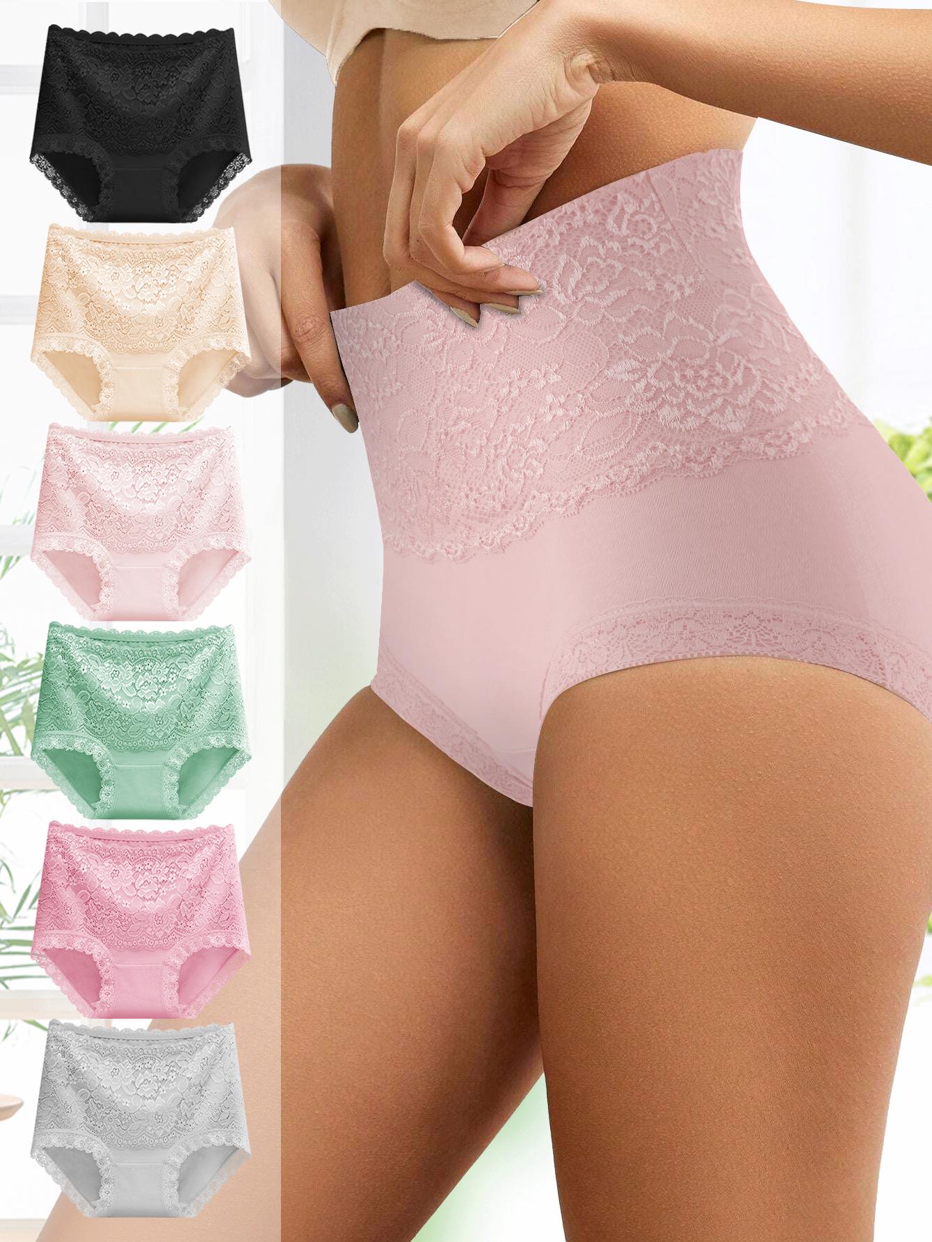QUASTI 6 Piece Women's High waist Briefs, Lace Style Cotton Comfortable & Breathable Underwear, Hip Lifting  Fashionable Design, Suitable For Women's Daily Life
