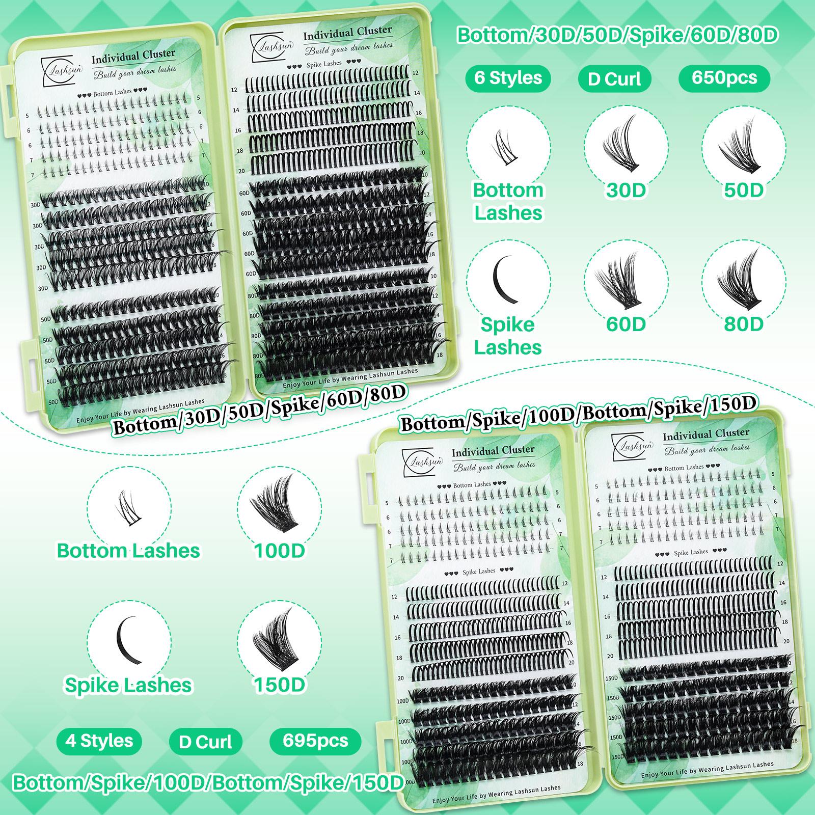 1915 PCS Lash Clusters Kit D Curl 11 Styles Cat/Volume/Spikes/Bottom Lashes Book Kit with Bond&Seal Lash Remover Brush Lash Applicator Headband Wristband set and Lash Shampoo&Brush Lash Extensions Kit for Beginners&Proficient