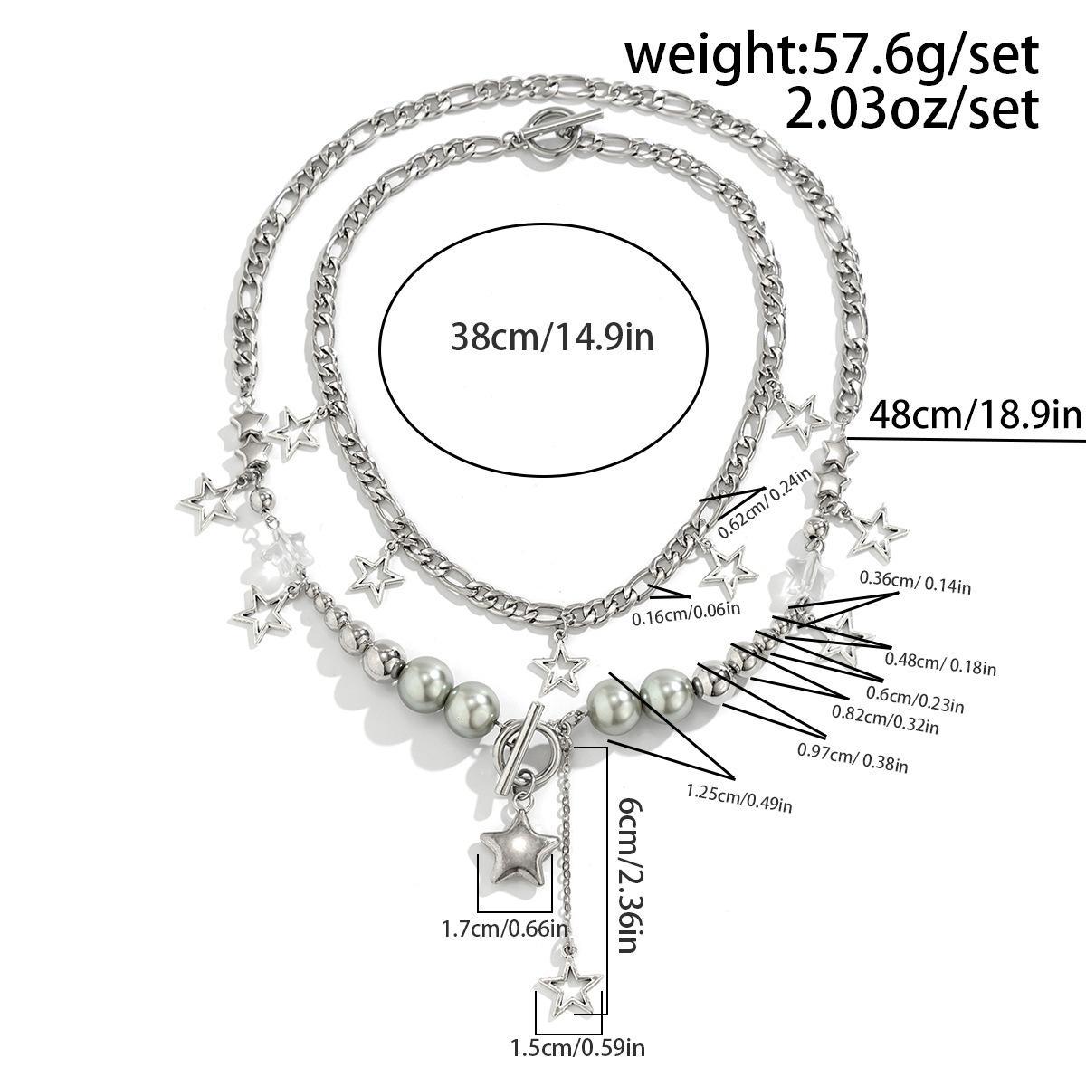 Multi-piece Hip Hop Star Pendant Necklace Set - Edgy Spicy Girl Style with Round Ball Metal Bead Chains, Fashion Chain Decorated Streetwear Jewelry for Nightclubs, Casual Daily Wear, Beaded Chains, Metal Beads
