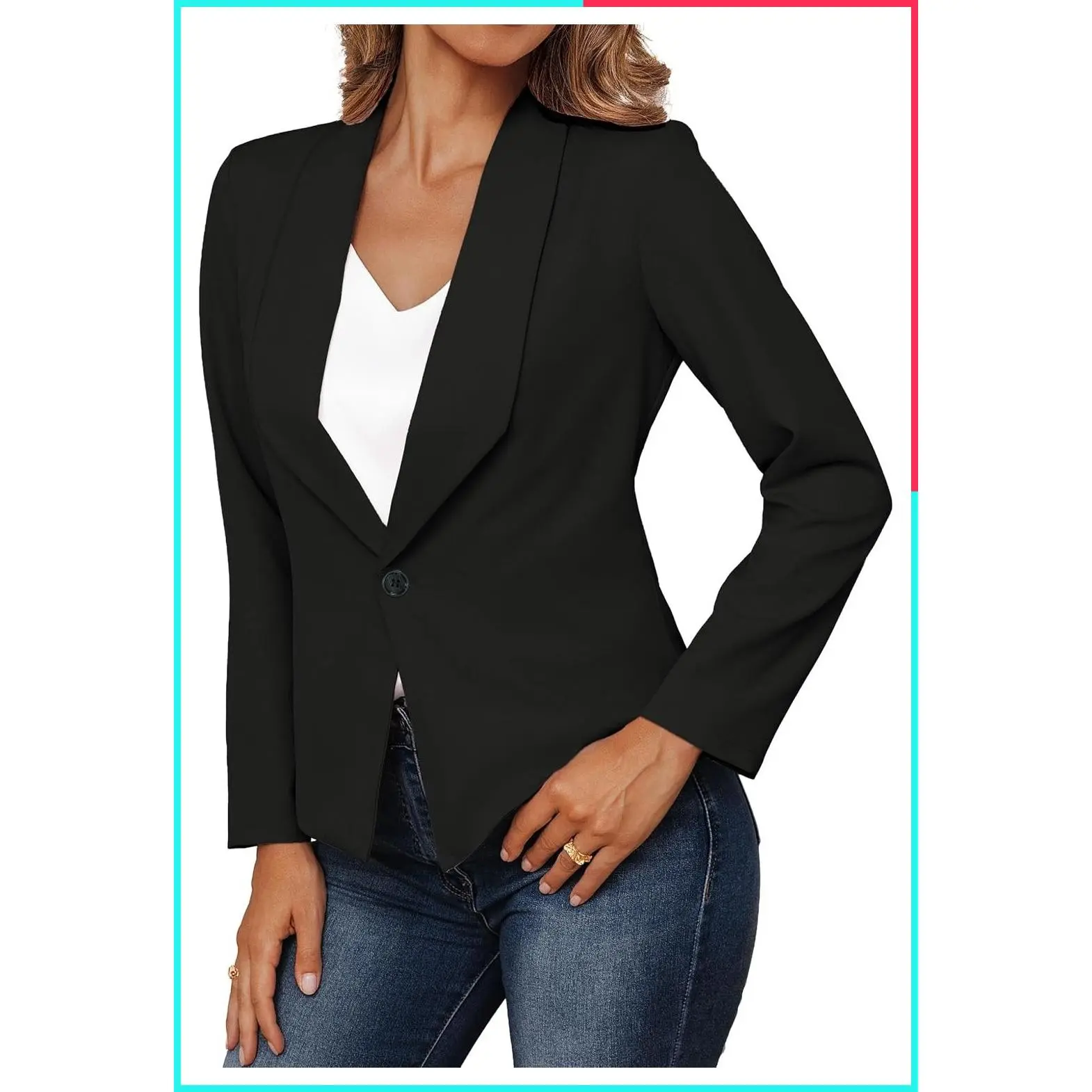 Women's Business Casual Long Sleeve Work Office Blazer Jacket with Lapel Collar, One Button Closure, Fully Lined, Tailored Fit Professional Style