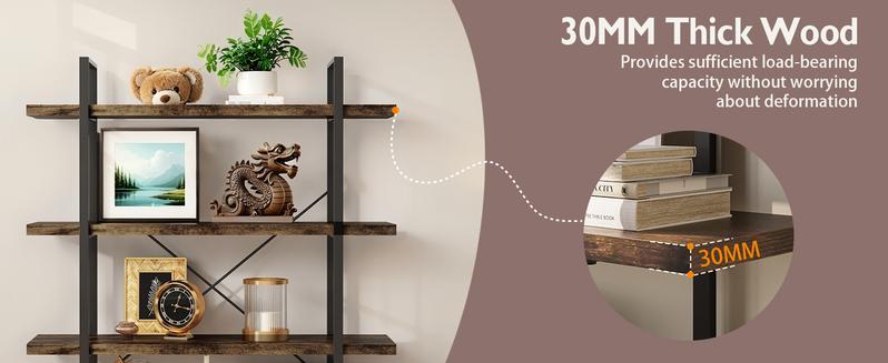 4-Tier Industrial Bookcase, 47 Inch Wide Wood Bookshelf, 120lbs Shelf Capacity, Rustic Open Shelving Heavy Duty Display with Reinforced Horizontal Brown Shelves for Living Room Bedroom Office 4-Tier Industrial Bookcase, 47 Inch Wide Wood Bookshelf, 120lbs Shelf Capacity, Rustic Open Shelving Heavy Duty Display with Reinforced Horizontal Brown Shelves for Living Room Bedroom Office