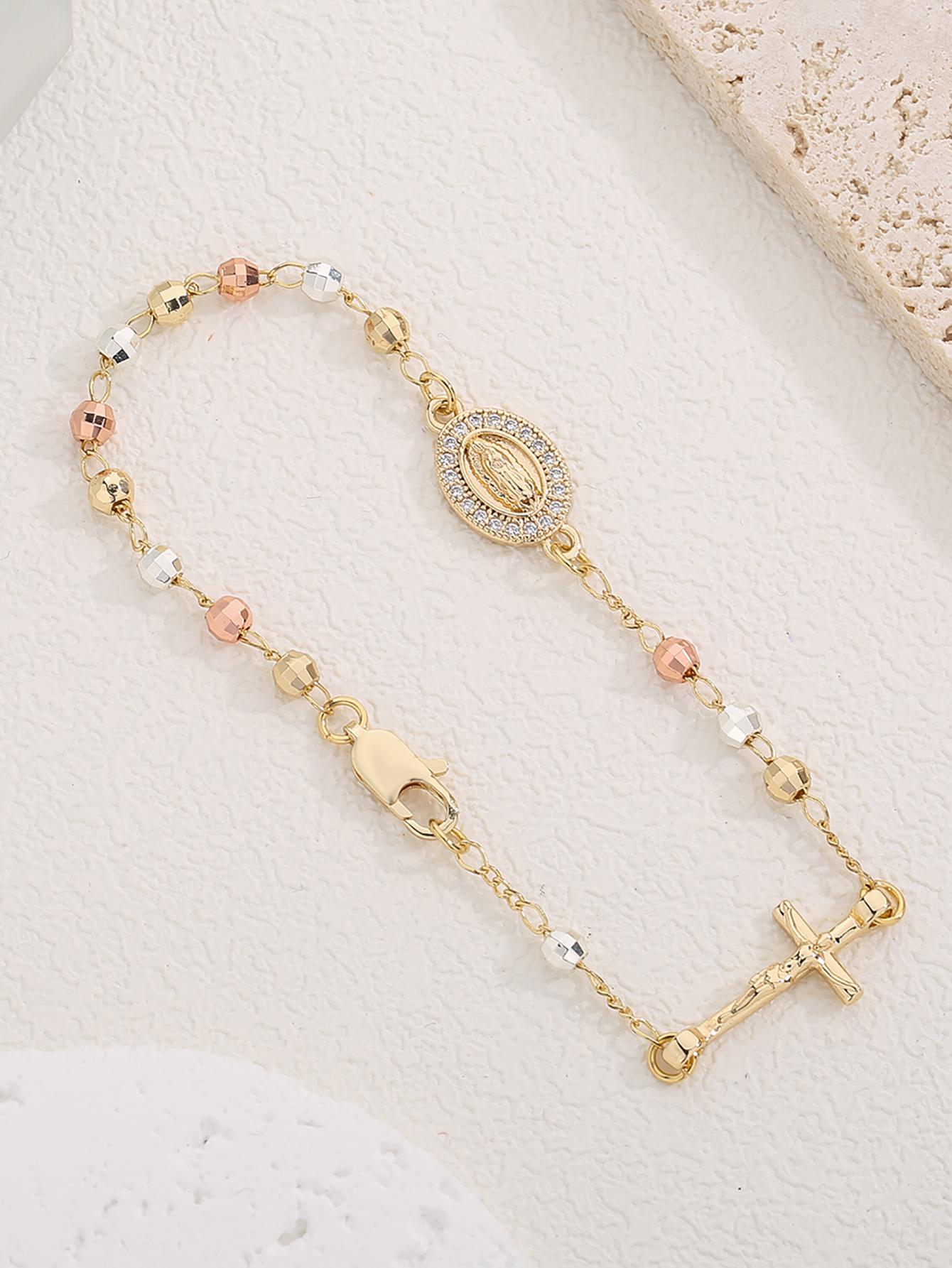 Three-Color Copper Rosary Bracelet, Classic Prayer Beads with Cross, Unisex Jewelry, Perfect Gift for Valentine's Day, Birthday, All Seasons