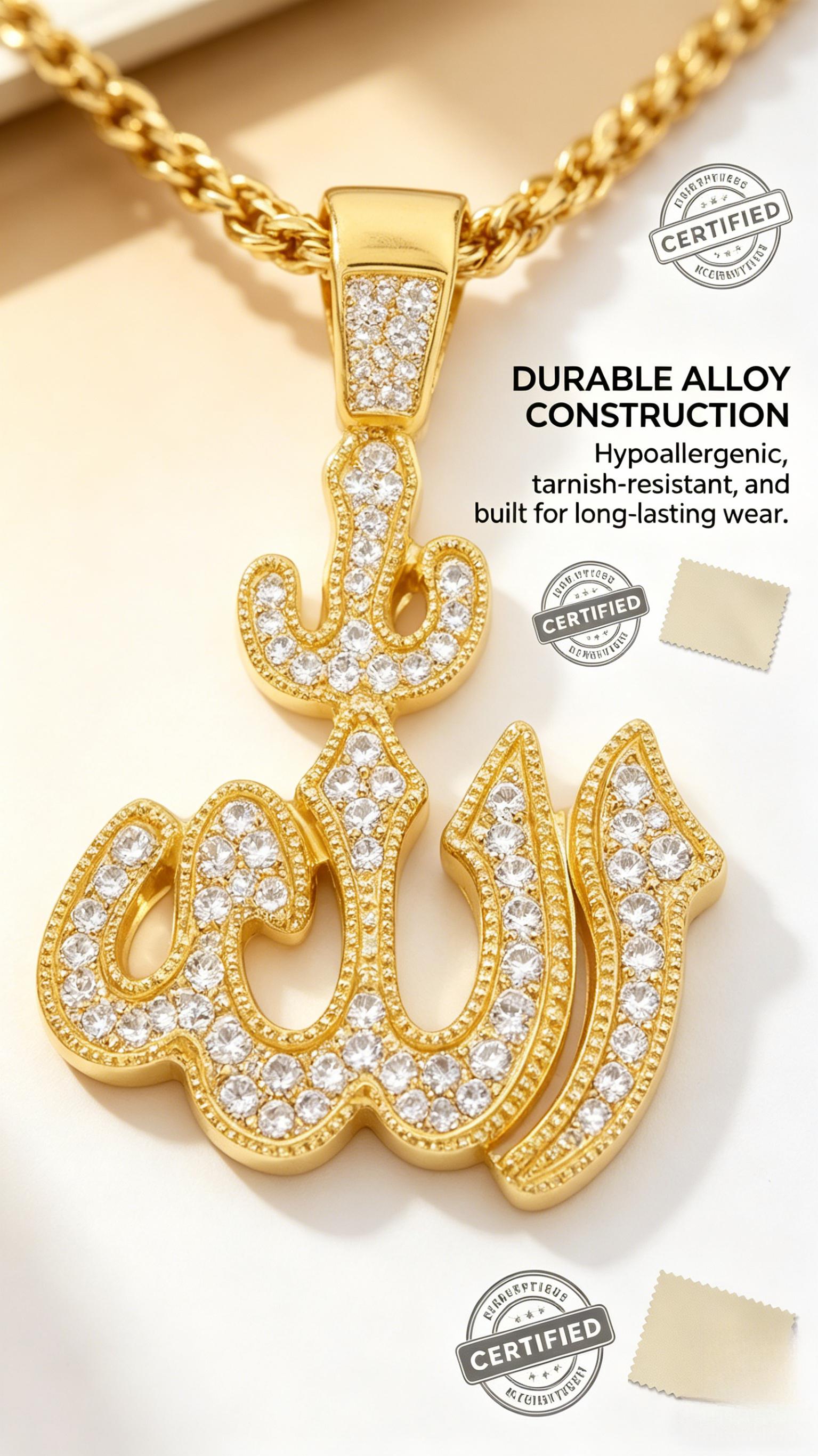 Dainty Allah Letter Necklace, Gold Tone, Versatile for Any Outfit