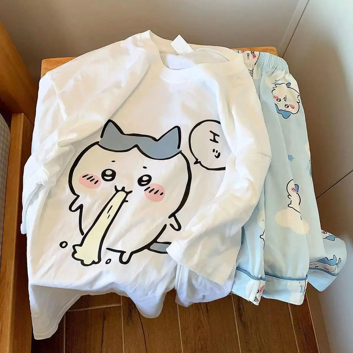 Chiikawa Pajamas Girls Summer Thin Round Neck Short Sleeve Shorts Home Clothes Set Hachiware USAG Cute Pajamas