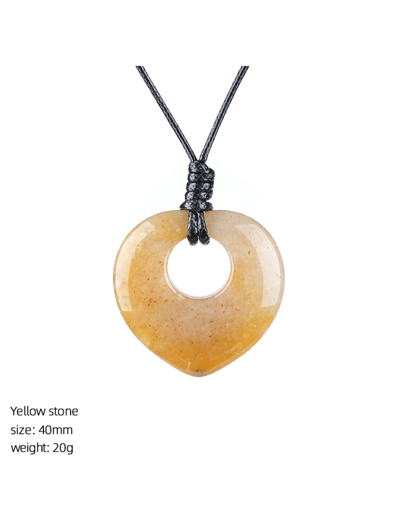 Random 7pcs Natural Stone Heart Necklace Set, Vintage Handmade Adjustable, Natural Crystal Original Stone Heart Pendant