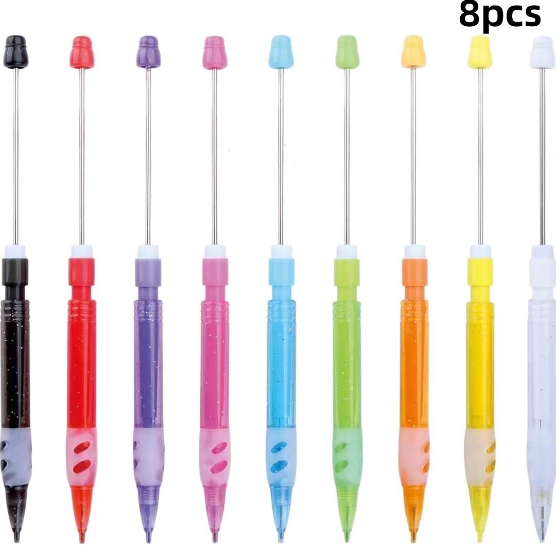 8pcs Rainbow DIY Beaded Pencils, Automatic Core Replacement No Sharpening, Drawing Writing Tool, Perfect Gift for Holidays Parties