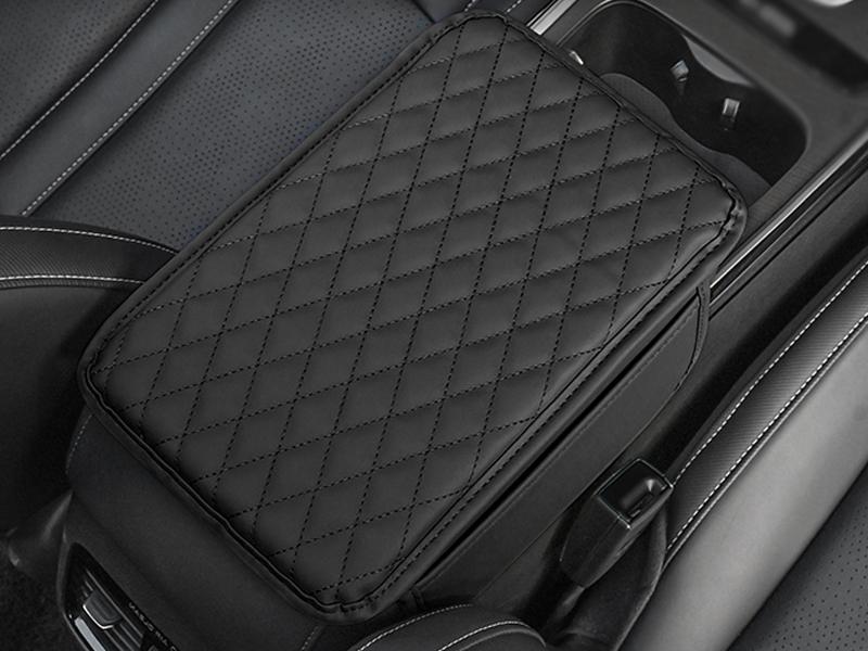 JOKG Upgraded Car Center Console Cover,Microfiber Leather Car Armrest Cover Cushion with 2 Storage Bags,Universal Car Armrest Storage Box (Black)