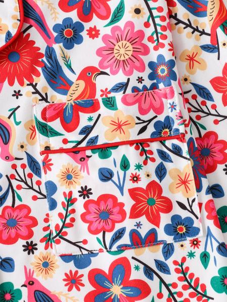 Women's Floral Print Pajama Set, Lapel Button Long Sleeve Top & Loose Comfortable Pants, Casual Fitted Sleepwear & Loungewear for All Seasons