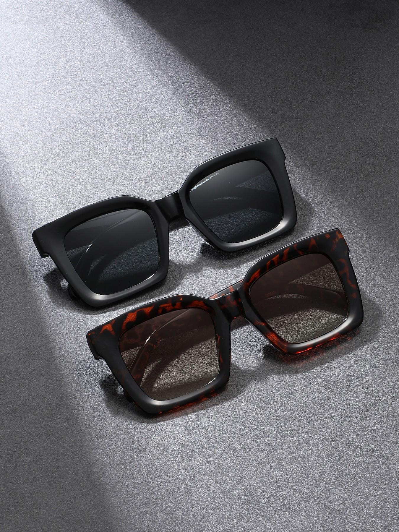 2 Pcs Square Men's Sunglasses, Pilot Large Frame Glasses, Fashionable Comfortable Eyewear for Women, Outdoor Activities, Parties, Travel, Driving, Fishing