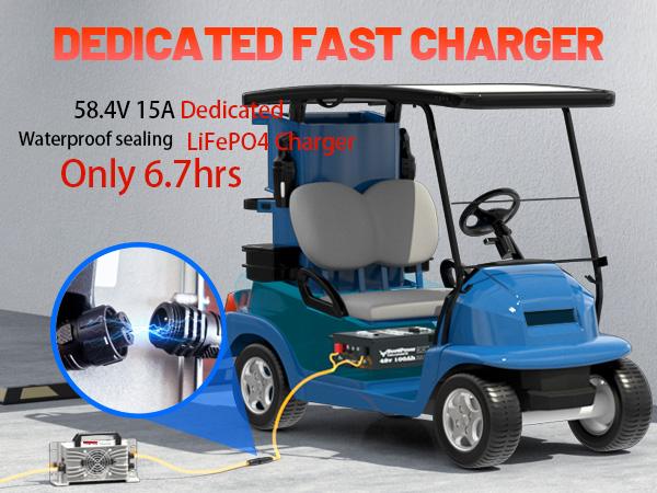 48V 100Ah Golf Cart LiFePO4 Battery with APP & Chager & Monitor, 10KW Continuous Power Lithium Battery with 200A BMS, Up to 10000+ Rechargeable Cycles, Perfect for golf cart