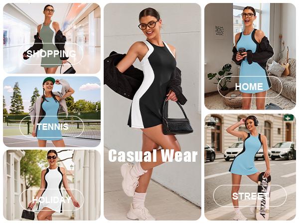 Blooming Jelly Women Tennis Dress Casual Athletic Color Block Outfit Racerback Built in Bra Golf Separate Shorts with Pocket