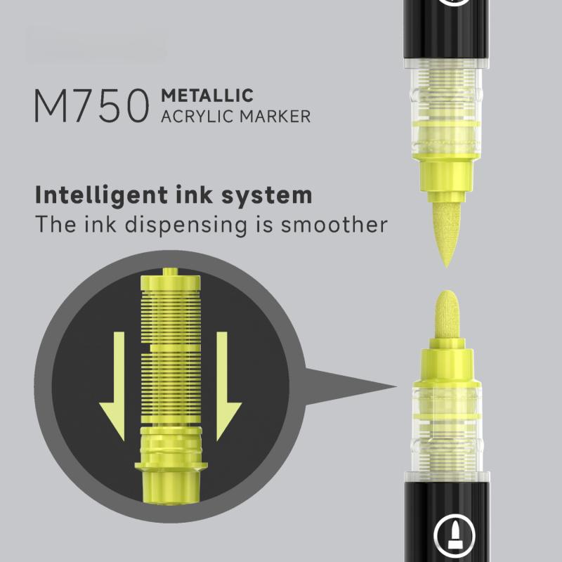 Acrylic Paint Metallic Markers, Automatic ink control Dual Tip (Brush & Fine)for Black Paper & Rock Painting Metallic Acrylic Paint Markers for DIY Crafts, Scrapbooking, Glass, Wood, Drawing Markers