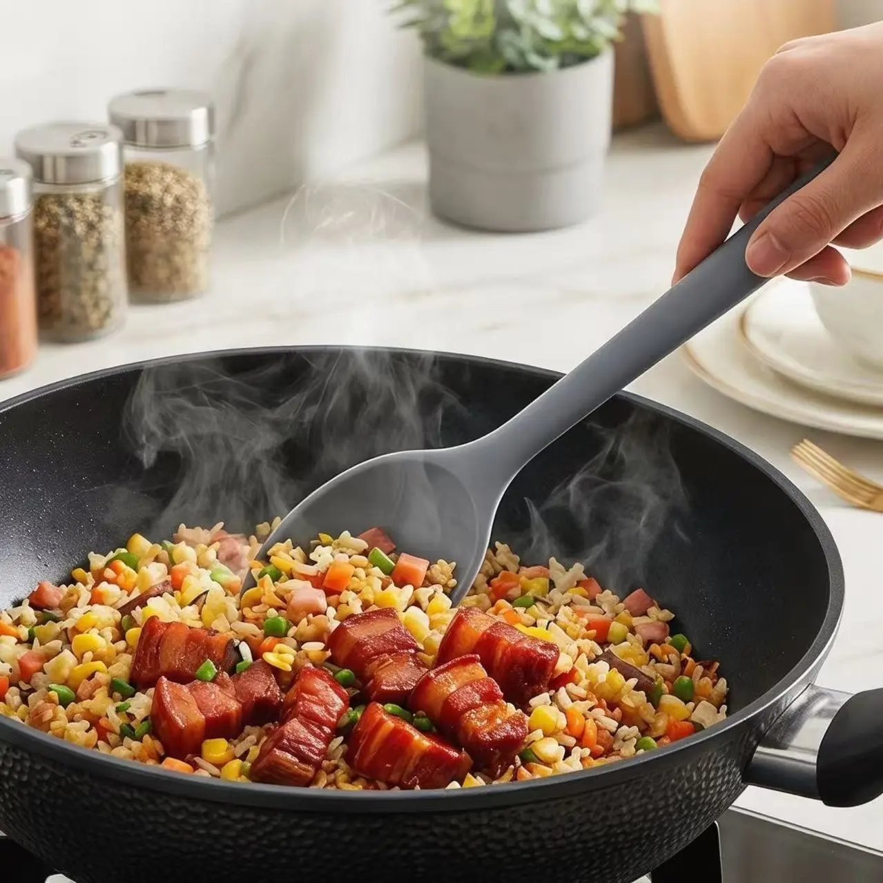 food-grade high-temperature silicone spoon integrated high-temperature mixing spoon durable and safe