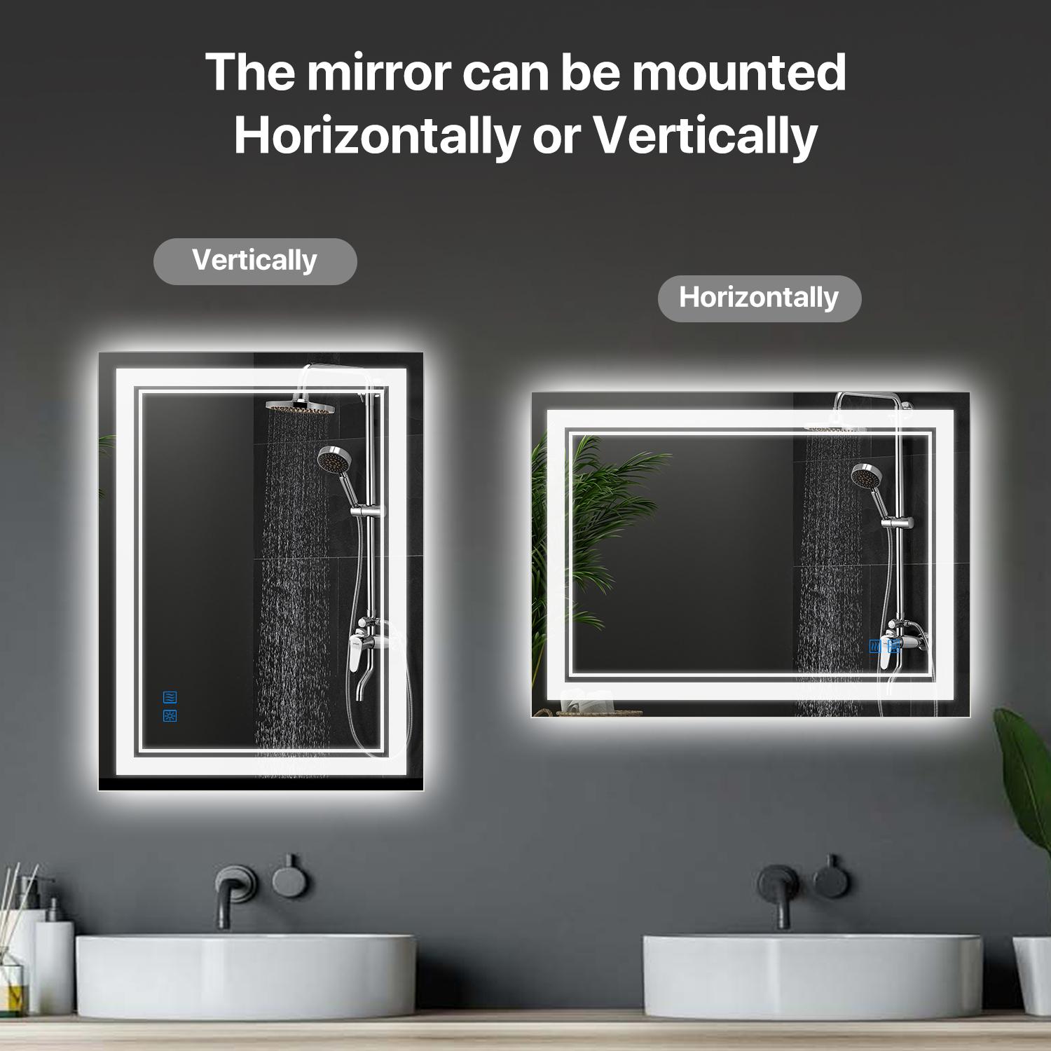 GLITGATE LED Bathroom Mirror Lights, Over Sink Bathroom Mirror with Tempered Glass, Dimmable Bathroom Mirror with Touch Control, 3-Color Options, Wall Mounted, Defogging&Memory Timing Function, Bedrooms, Closets, Hallways,Barber Shop