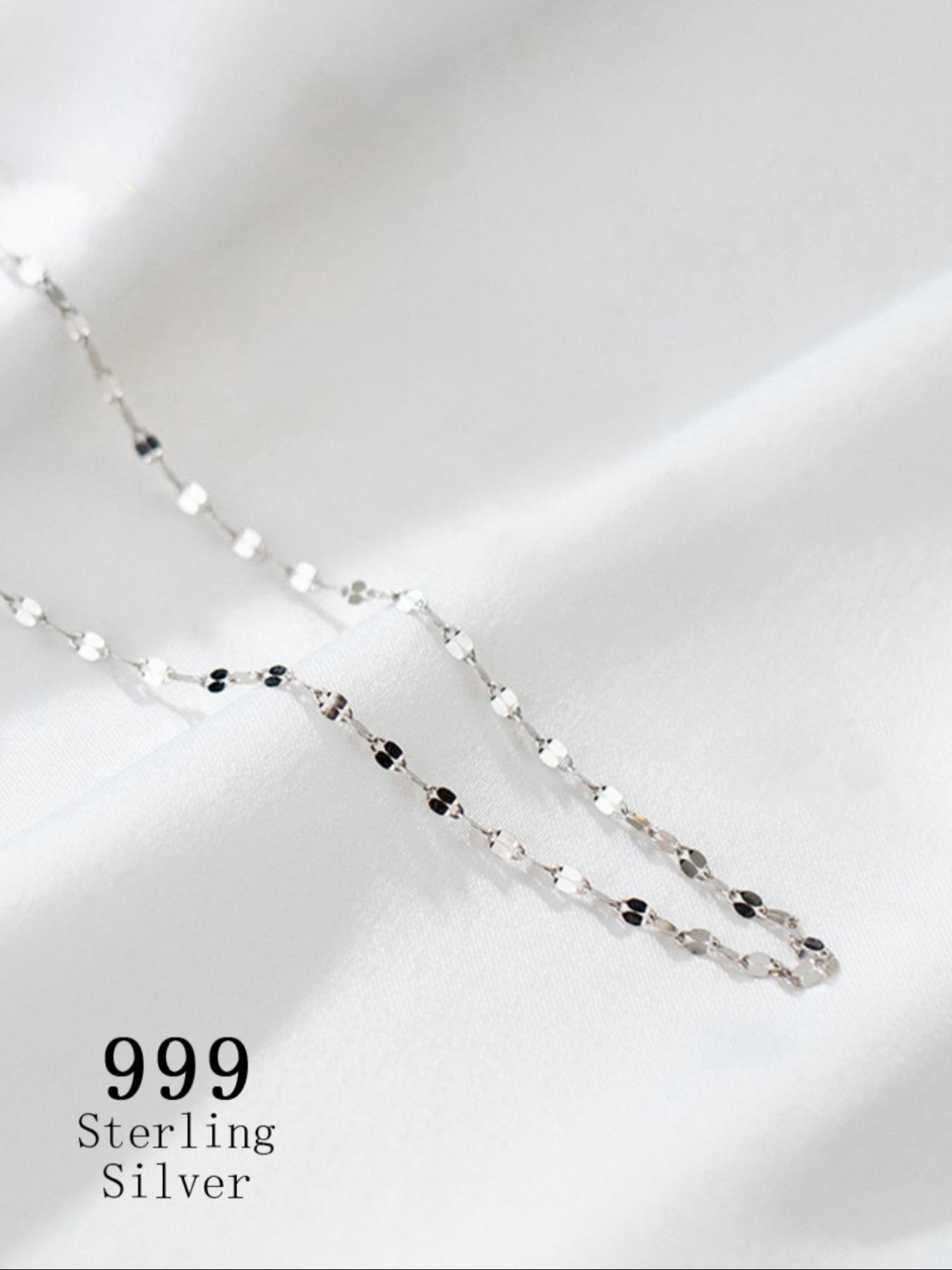 S999 Sterling Silver Minimalist Chain Necklace Exquisite Trendy Pendant for Women & Girls, Fashion Jewelry for Party, Daily Clothing Decor, Trendy All-match & Exquisite Jewelry for Birthday Gift