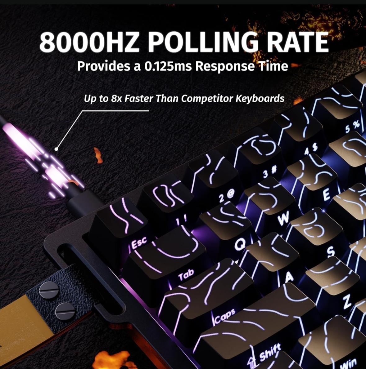 T68pro Magnetic Keyswitch Keyboard, 60% Compact Design, Quick Trigger 0.01mm, 8k Return Ratio, 128k Rate, RGB Backlit, Wired Gaming Customizable