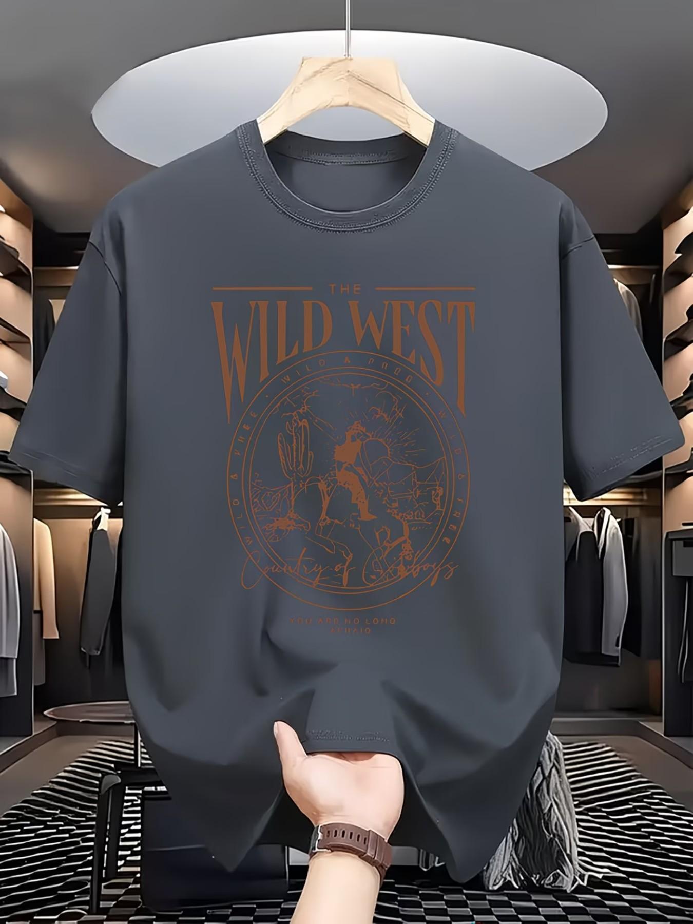 Men's Summer Casual Western Cowboy Retro Pattern High-Quality Fitted Fashion T-Shirt, Perfect for Summer, Essential for All Seasons