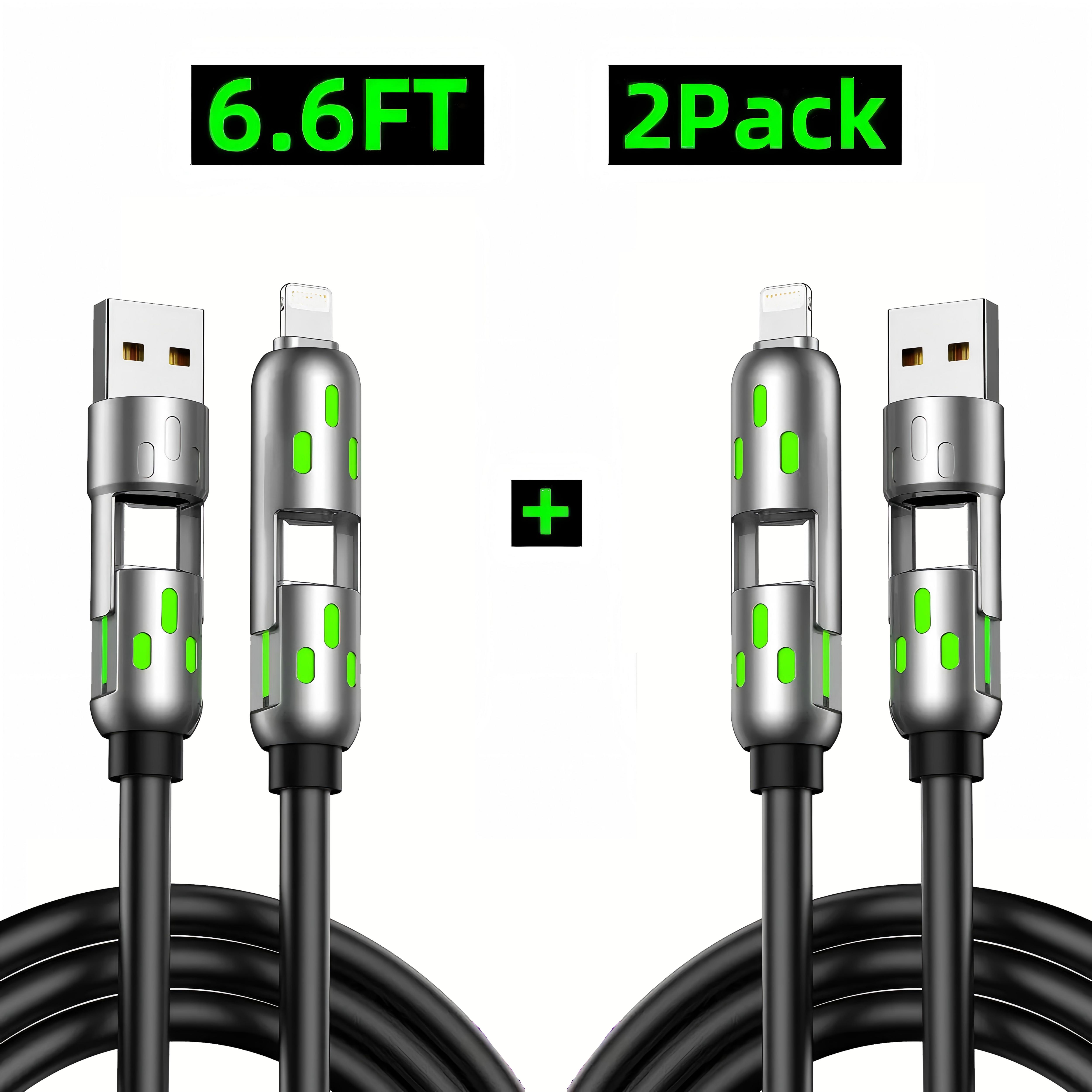 [Buy 1 Get 1 Free] 6.6ft  4-in-1 Multi USB Charging Cable with USB A,Type C,Lightning-MAX240W Fast Charging & Data Sync for iPhone16/15,iPad Pro, Samsung & Laptops fast charge usb cable 4-in-1 fast Breathing Light  -max 1 usb-c data 4 1 charging cable